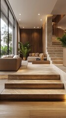 Fototapeta premium Modern Living Room Interior Design With Stone Steps
