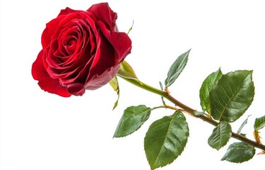 Naklejka premium Elegant Peach Rose on White Background, Delicate Peach-Colored Rose Isolated on White, Minimalist Peach Rose Bloom with Soft Petals