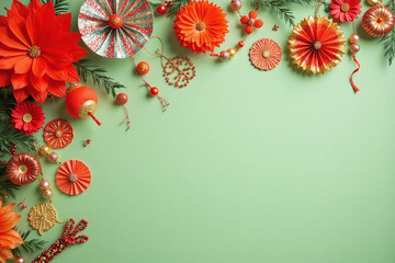 Festive photograph Chinese New Year decorations muted green