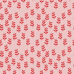 Seamless Pattern Ditsy Modern Flower Garden Red Motif Illustration Background