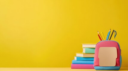 Fototapeta premium Back to School Supplies on Yellow Background