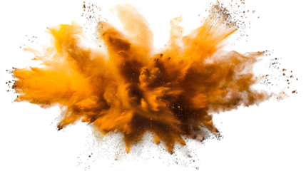 Brown, Yellow, Silver colours powder exploding isolated on a transparent background