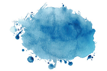 Blue Abstract Watercolor Splatter Isolated on White Background. Hand painted aquarelle splash with drops stains