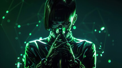 Naklejka premium Cyberpunk Woman with a Mask