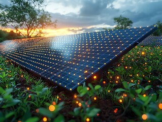 Solar Panels Powering Nature's Glow at Dusk