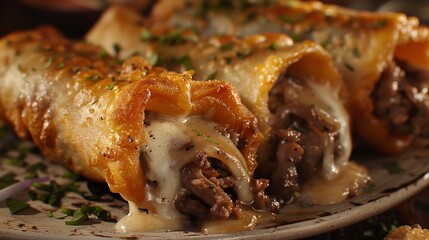 Deep fries loaded philly cheesesteak egg rolls