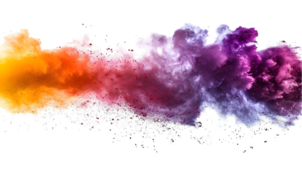 DarkRed, Purple, Yellow colours powder exploding isolated on a transparent background