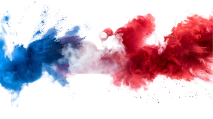 DarkRed, White, Blue colours powder exploding isolated on a transparent background