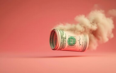 Currency devaluation, faded banknotes dissolving into dust, 3D illustration