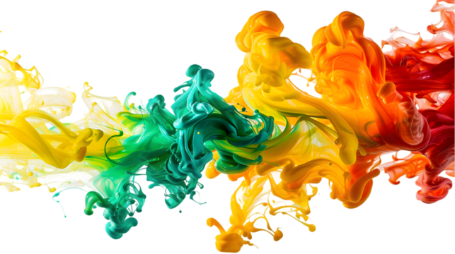 Yellow, Red, Green liquid colour mixed isolated on a transparent background