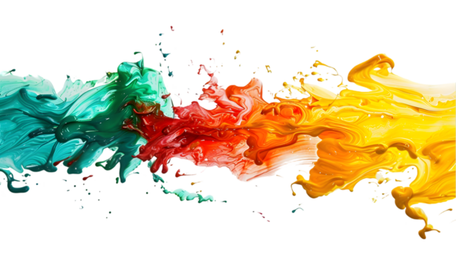 Yellow, Red, Green liquid colour mixed isolated on a transparent background