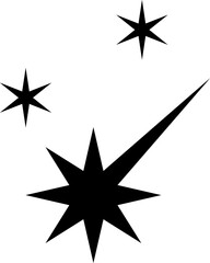 Fototapeta premium Minimalist silhouette stars icon set, twinkle shining star shape symbols, icons, elements. Modern geometric sparkle black silhouettes sign.