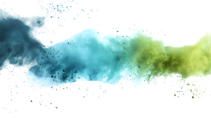 Grey, Blue, Green colours powder exploding isolated on a transparent background
