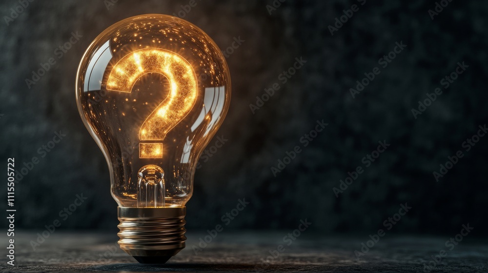 Aufkleber glowing question mark inside a light bulb on dark background, innovation and inquiry concept
