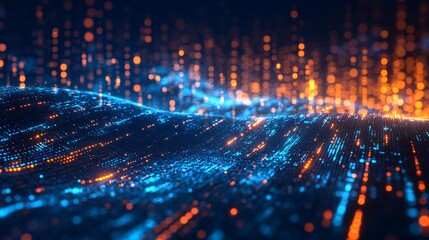 Obraz premium Futuristic digital cityscape at night, illuminated by vibrant lights and modern architecture, representing innovation, technology, and urban progress in a connected digital era.