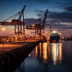 Fototapeta premium container cargo freight ship at sunset