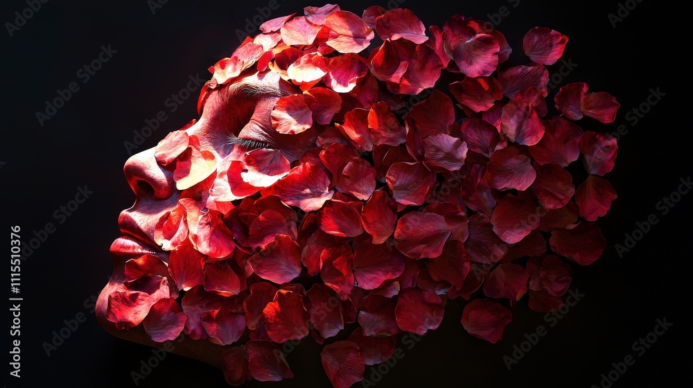 Aufkleber artistic expression portrait of a face composed of rose petals studio setting photography close-up p