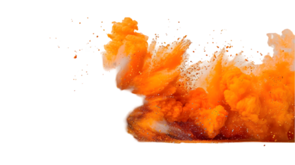 Grey, White, Orange colours powder exploding isolated on a transparent background