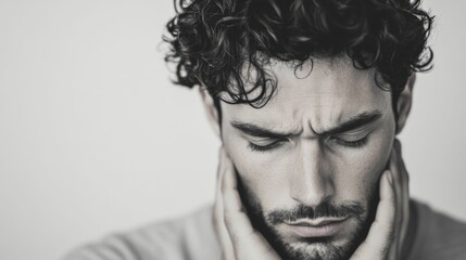 Obraz premium Haunting Deeply Emotive Portrait of a Man with a Profoundly Vulnerable and Introspective Expression Isolated on a Plain White Background
