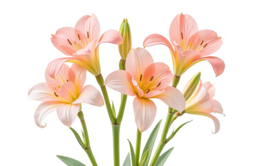 Soft pink lilies display graceful petals and buds, perfect for floral decorations and design in any project on white transparent background or PNG