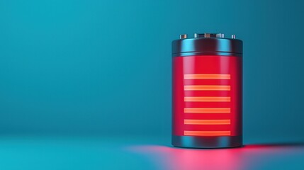 A vibrant, glowing battery against a blue backdrop, showcasing energy and technology in a modern design.