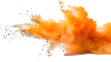 Orange, Golden, Silver colours powder exploding isolated on a transparent background