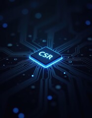 Fototapeta premium CSR concept, illustrated with a glowing chip on a circuit board.