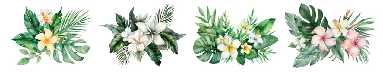 Fototapeta premium Beautiful Collection of Tropical Floral Arrangements Isolated Transparent Background PNG Image