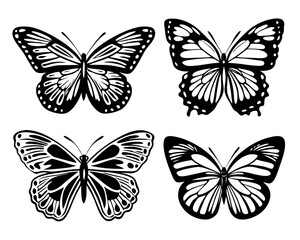 Set of butterflies silhouette vector illustration. Butterfly icon collection