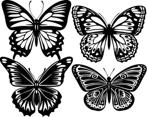 Set of butterflies silhouette vector illustration. Butterfly icon collection