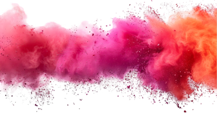 Pink, DarkRed, Orange colours powder exploding isolated on a transparent background