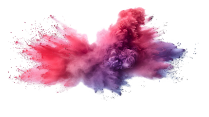 Pink, DarkRed, Purple colours powder exploding isolated on a transparent background