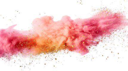 Pink, Gold, Golden colours powder exploding isolated on a transparent background