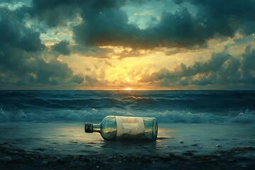 Message in a bottle on beach.
