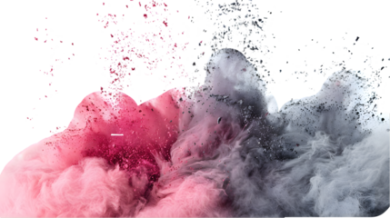 Pink, Grey, Silver colours powder exploding isolated on a transparent background