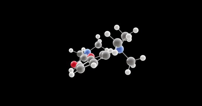 Neostigmine molecule, rotating 3D model of parasympathomimetic agents, looped video on a black background