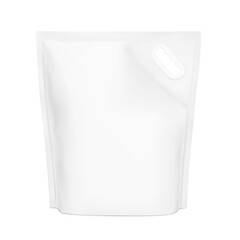 Standing pouch bag with plastic  handle mockup for cat litter. Front view. Vector illustration isolated on white background. Ready for use in presentation, promo. EPS10.