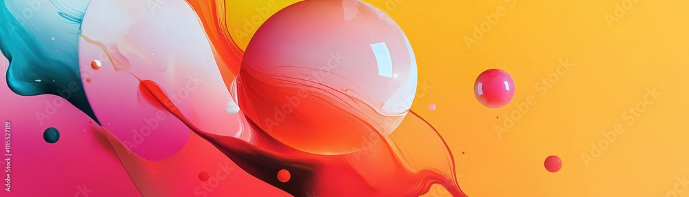 Poster Vibrant Abstract Art with Colorful Circular Shapes and Fluid Patterns