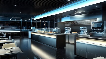 Obraz premium Experience futuristic robotic servers at a high-tech venue modern dining concept offering seamless service