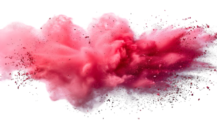 Pink, Red, Silver colours powder exploding isolated on a transparent background
