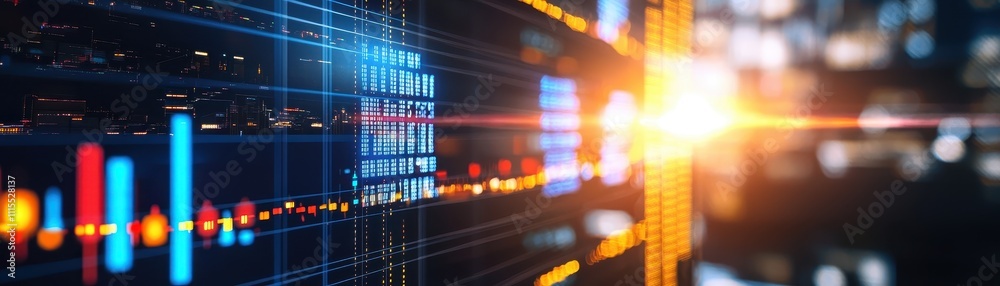 Poster Digital Data Visualization with Bright Colors and Light Effects