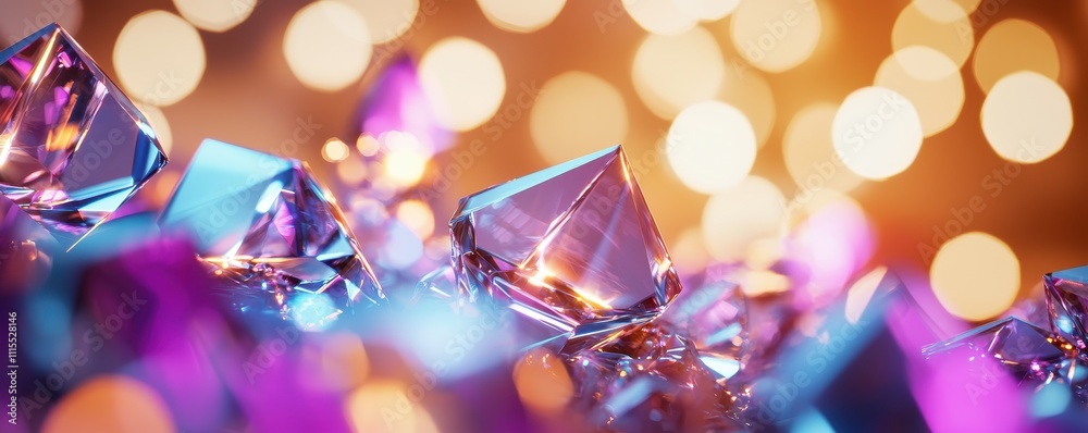 Aufkleber Glimmering Crystals with Bokeh Background in Soft Warm Light