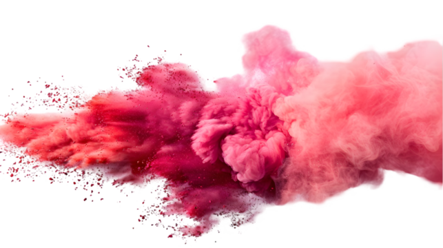 Pink, Red, Silver colours powder exploding isolated on a transparent background
