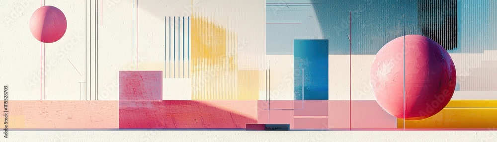 Poster Abstract Composition with Geometric Shapes and Colorful Backgrounds