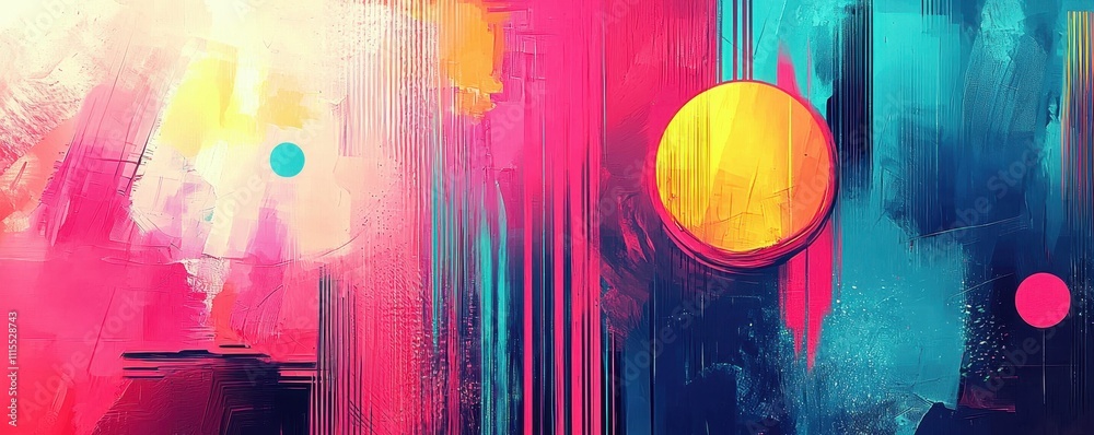 Poster vibrant abstract art with colorful circles and dynamic brush strokes