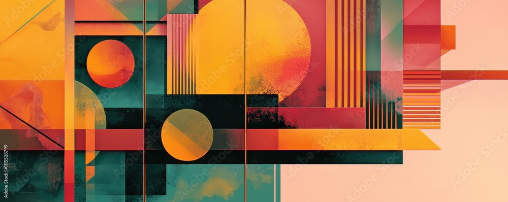 Poster abstract composition with bold shapes and vivid colors in geometry