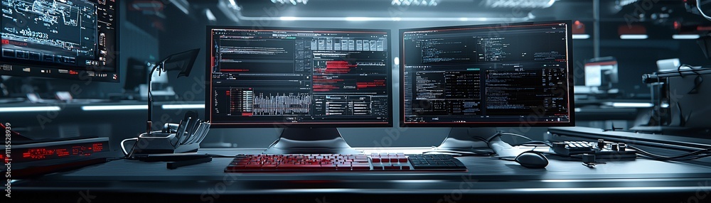 Poster computer simulation of alloy properties visualized on a digital interface in a research lab