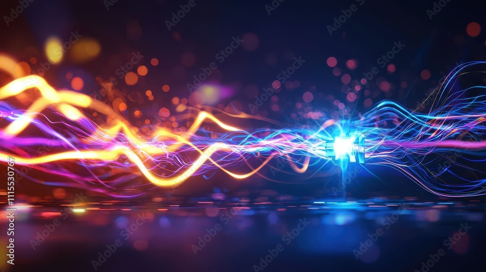 Poster vibrant abstract waves of light with colorful motion and energy