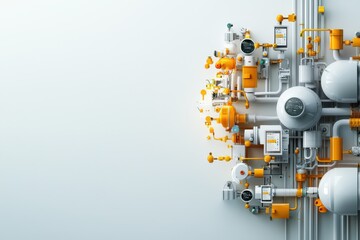 Fototapeta premium Industrial Pipe System with Valves and Gauges on White Background