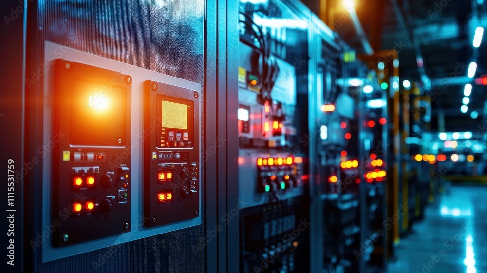 Aufkleber control panel in modern industrial setting with illuminated lights